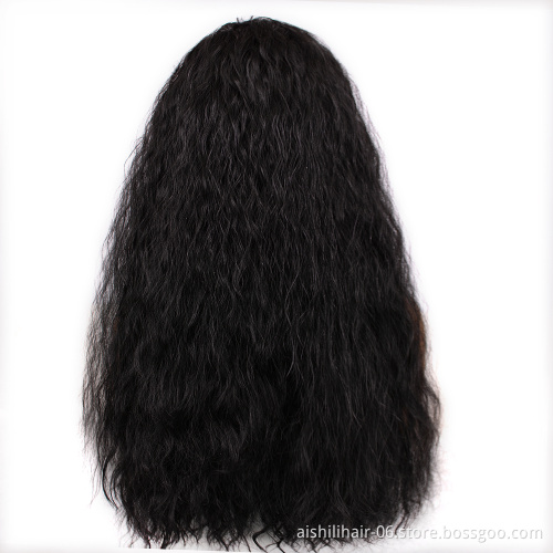 Aishili black long water wave air synthetic hair wig with acid blue headband wig sfor women